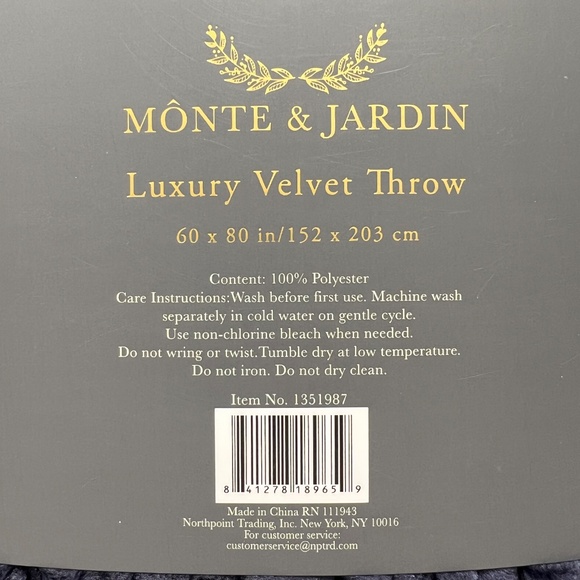 MÔNTE & JARDIN Luxury Velvet Throw - Picture 4 of 4